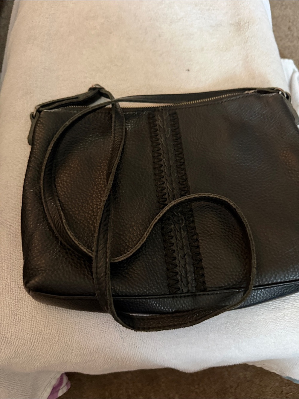 The Sak Black Leather Braided-Trim Crossbody Bag